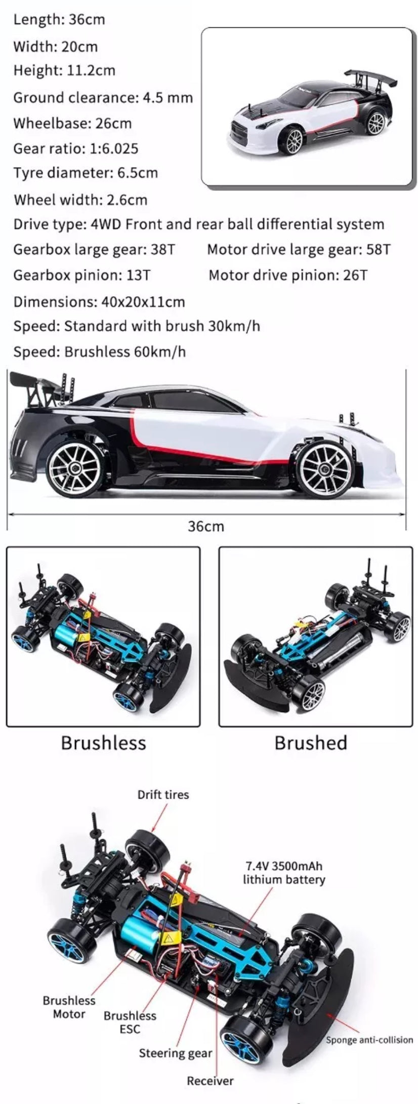 HSP 94123 pro RC Drift Car 1:10th Remote Control DRIFT Car Flying Fish - RTR with Battery