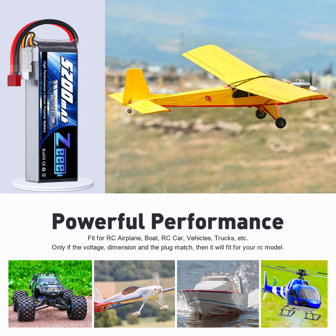 Zeee 3S Lipo Battery 5200mAh 11.1V 50C with Deans T Connector Soft Case for RC Car RC Models