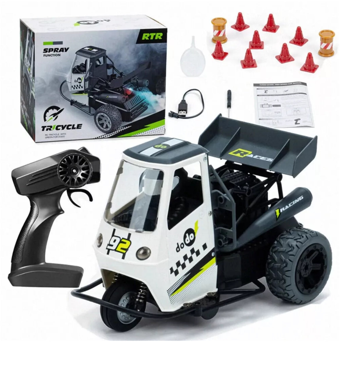 S810 1/16 2.4G RC Tricycle Motorcycle LED Light Spray RC Stunt Vehicle Car Buggy