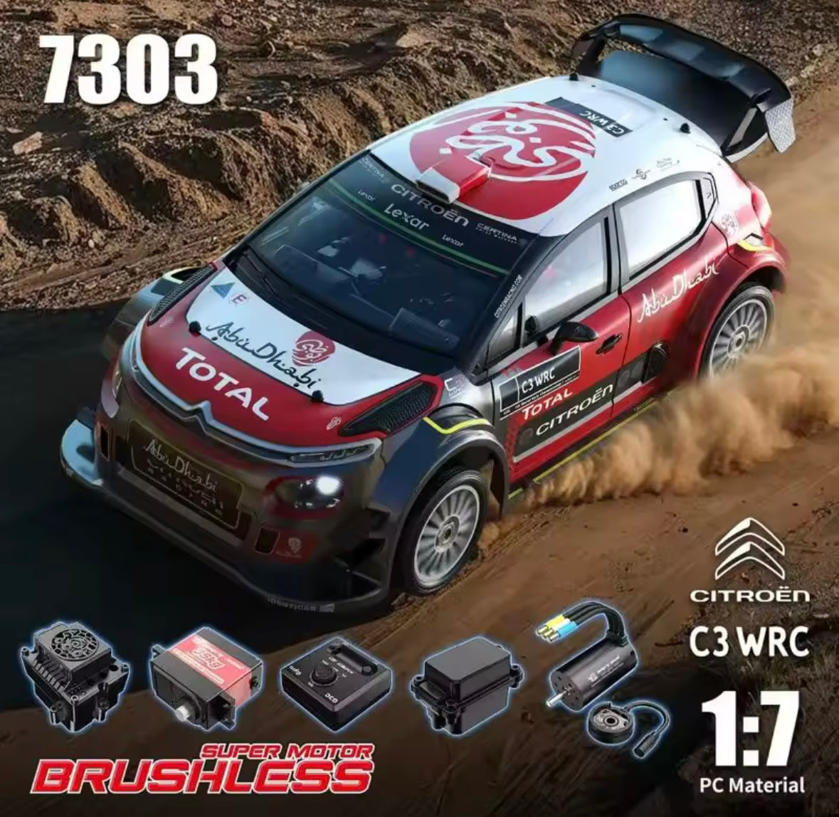 MJX HYPER 1:7 Brushless 7303 Remote Control Racing Car C3 Simulation Citroen High-Speed Off-Road Vehicle Toy RC Car