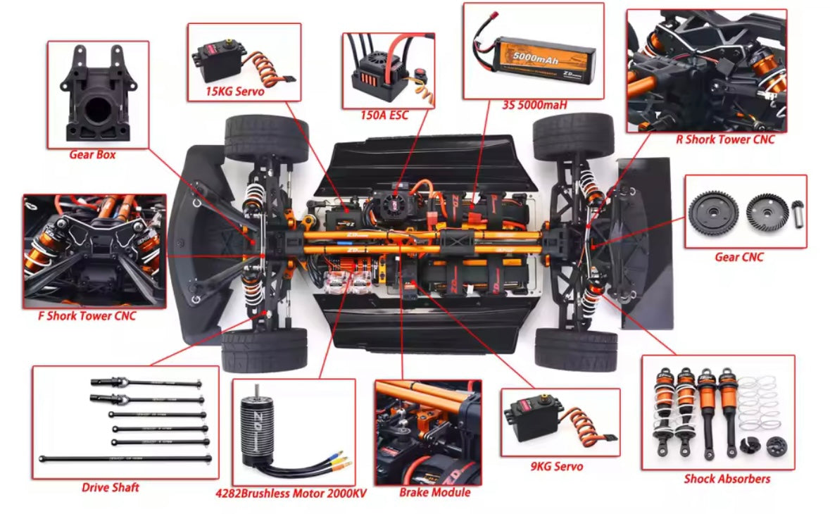 ZD Racing EX07 1/7 4WD RC Sports Car On Road Vehicle W/Alloy Shock Absorber