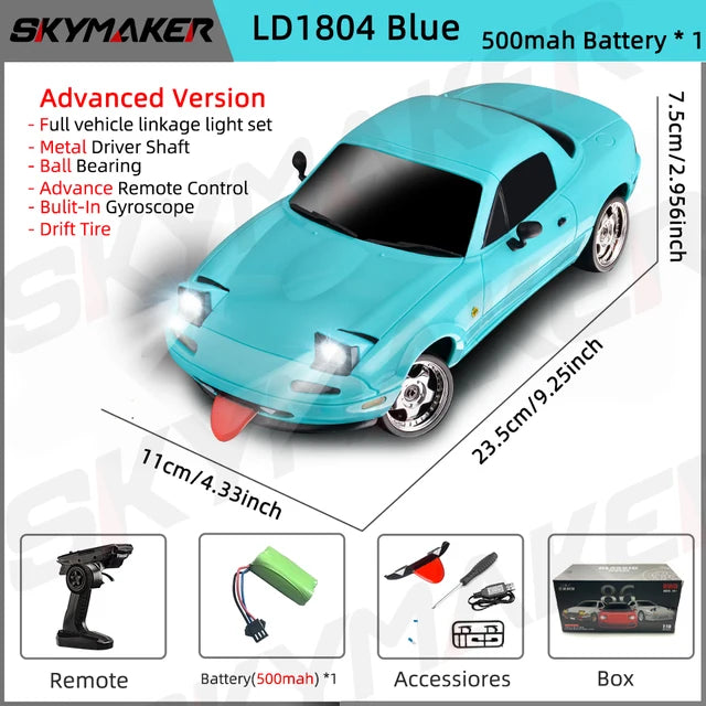 1/18 RC MIATA Drift Car MX5 2.4GHz RWD W/ ESP GYROSCOPE ON-ROAD LED LIGHTS