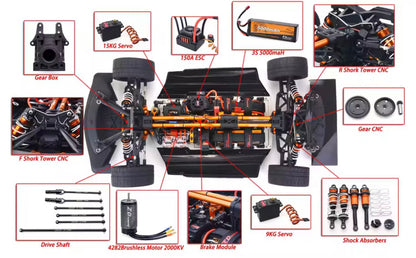 ZD Racing EX07 1/7 4WD RC Sports Car On Road Vehicle W/Alloy Shock Absorber